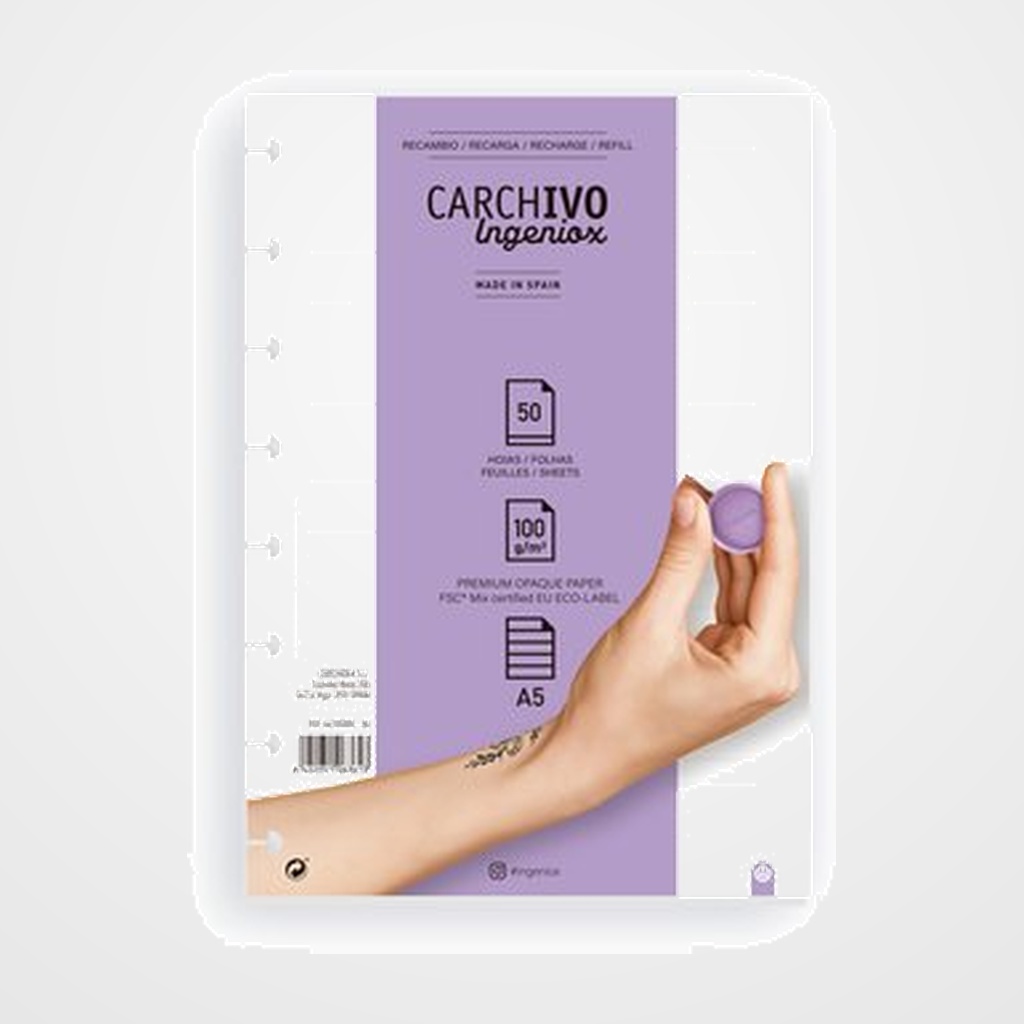 RECAMBIO CARCHIVO INGENIOX A5 50h 100gr EXTRAIBLES 8 TALADROS HORIZONTAL