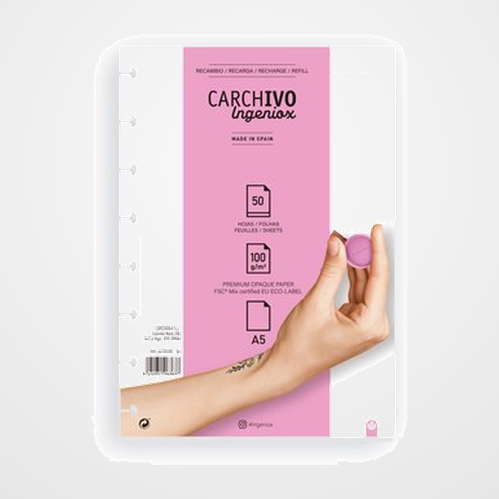 RECAMBIO CARCHIVO INGENIOX A5 50h 100gr EXTRAIBLES 8 TALADROS LISO