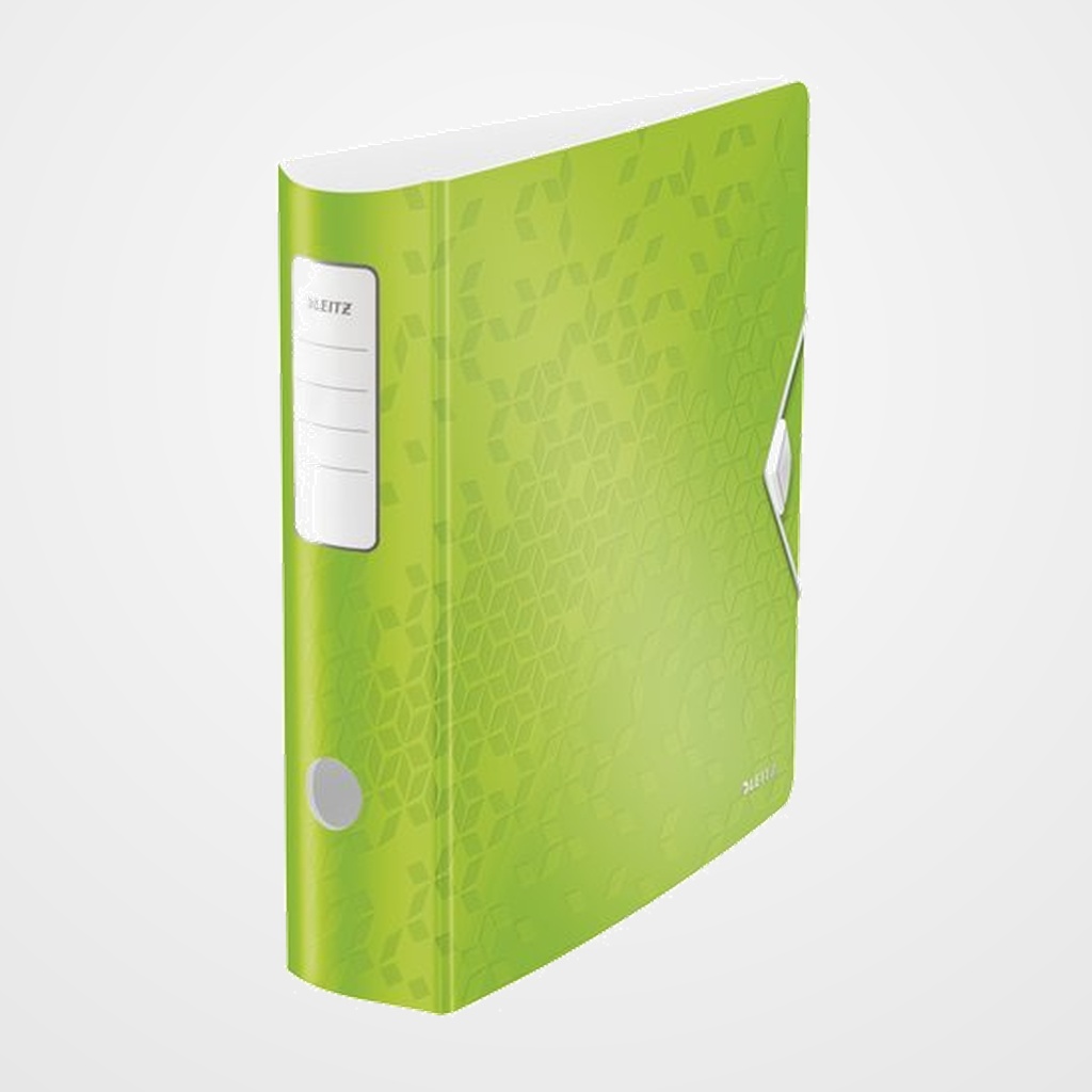 ARCHIVADOR palanca LEITZ ACTIVE WOW POLYFOAM A4 180º 75mm LOMO CURVADO Y CIERRE CON GOMA VERDE METALIZADO