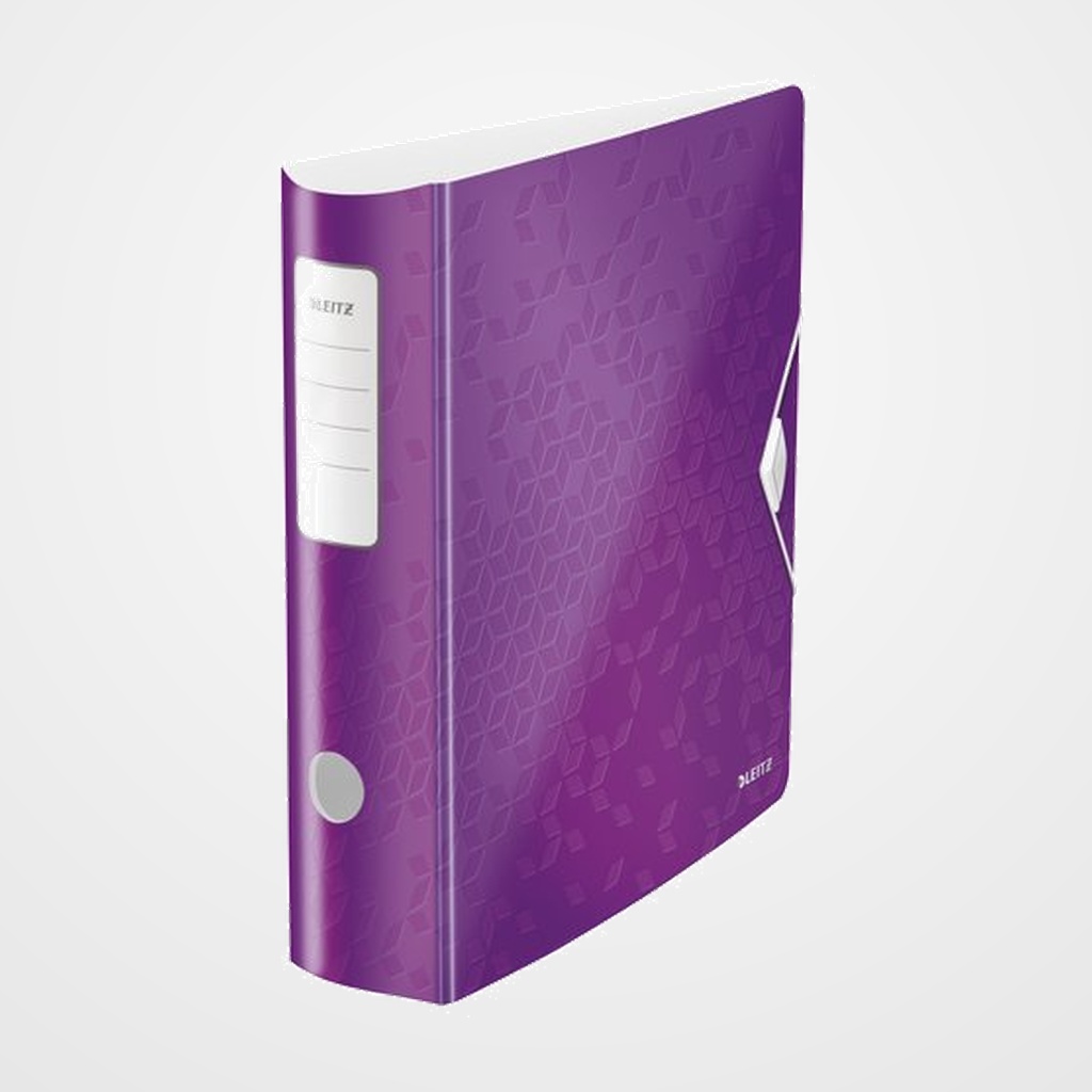 ARCHIVADOR palanca LEITZ ACTIVE WOW POLYFOAM A4 180º 75mm LOMO CURVADO Y CIERRE CON GOMA VIOLETA METALIZADO
