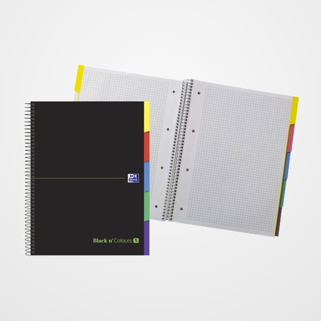 BLOC OXFORD BLACK N´COLORS EU.BOOK 5 SEPARADORES micro.tapa EXTRA A4+ 100h CUADRIC.5x5 90g NEGRO/VERDE