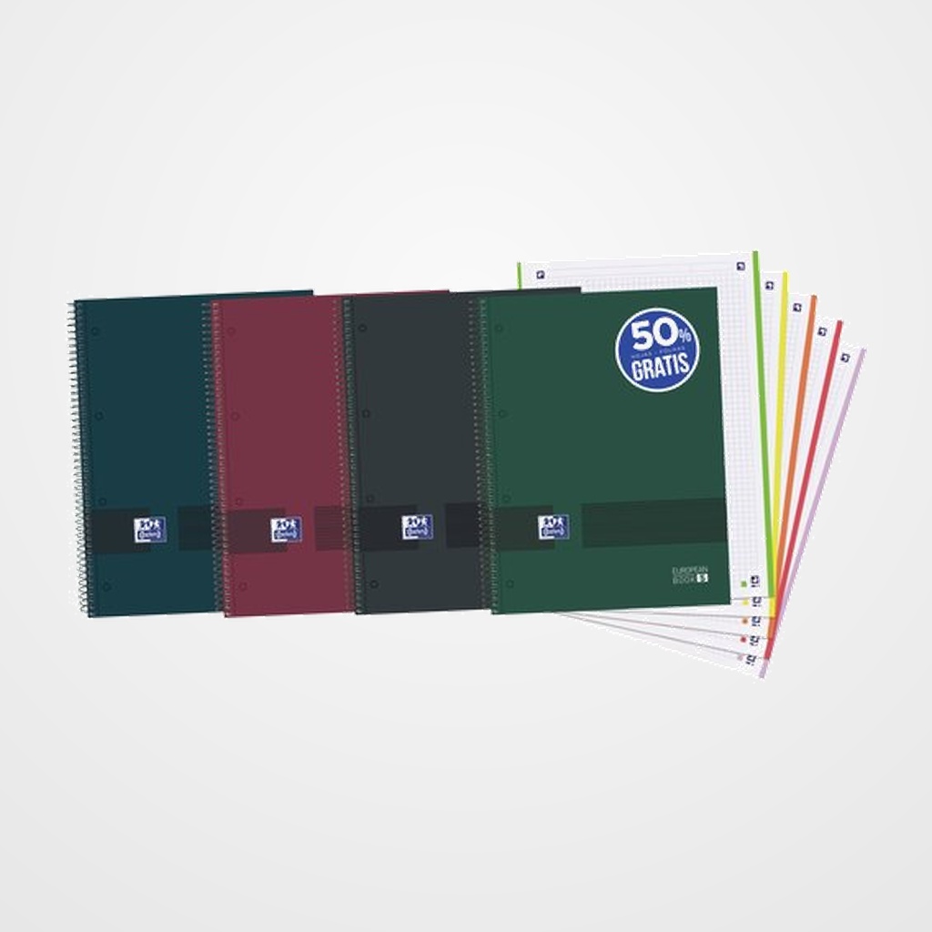 BLOC OXFORD SCHOOL EU.BOOK 5 OXFORD&YOU micro.tapa EXTRA A4+ 120h CUADRIC.5x5 90g SURTIDO NEUTROS (4 col.)