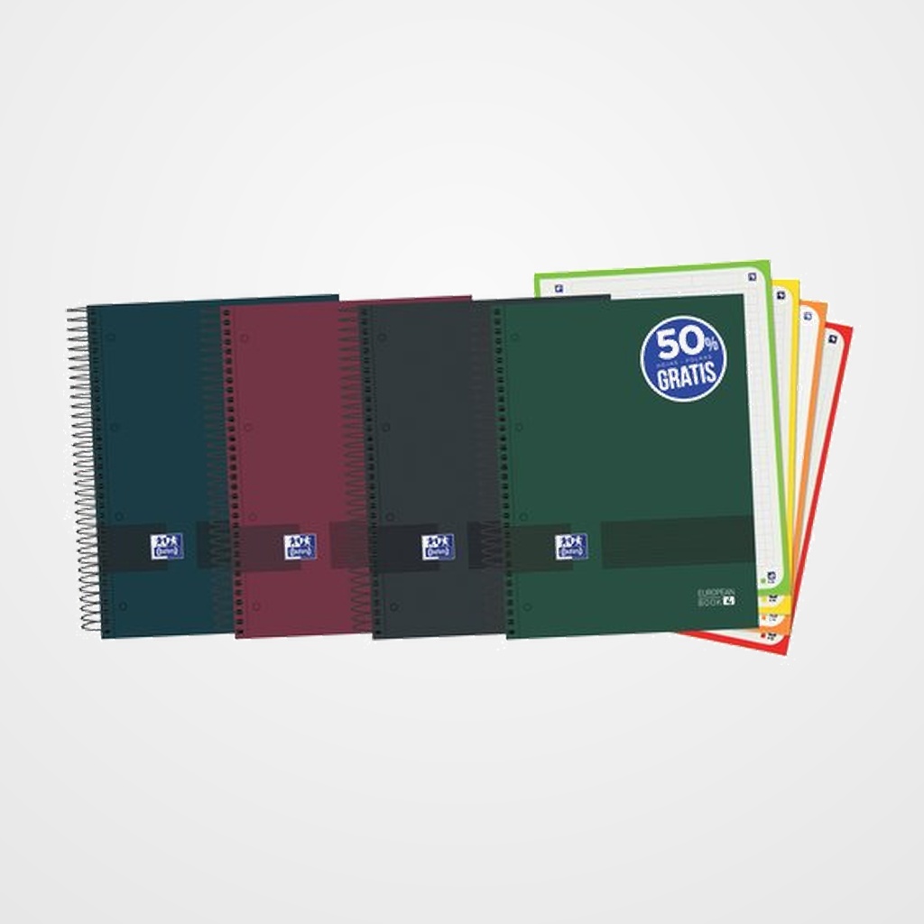 BLOC OXFORD SCHOOL EU.BOOK 5 OXFORD&YOU micro.tapa EXTRA A5+ 120h CUADRIC.5x5 90g SURTIDO (col.neutros)
