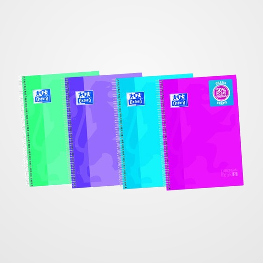 BLOC OXFORD SCHOOL EU.BOOK 5 micro.tapa EXTRA A4+ 120h CUADRIC.5x5 90g SURTIDO (col. tendencia) (50% hjs GRATIS)