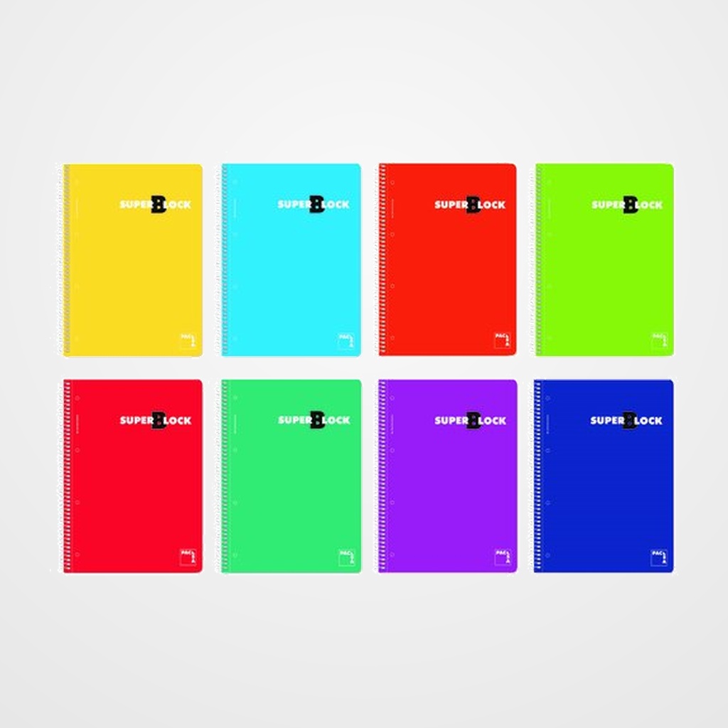 BLOC PACSA SUPERBLOC micro.tapa EXTRA A4 160h CUADRIC.5x5 60g SURTIDO (8 col.)