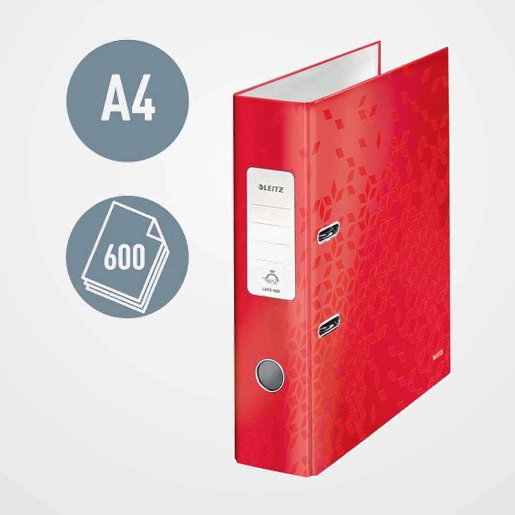 ARCHIVADOR palanca LEITZ WOW A4 180º 80mm ROJO