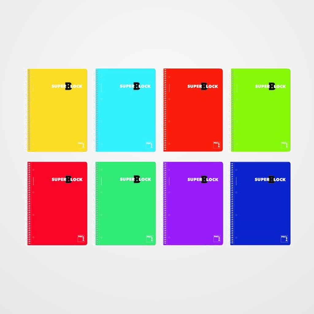 BLOC PACSA SUPERBLOC micro.tapa EXTRA A5 160h CUADRIC.5x5 60g SURTIDO (8 col.)