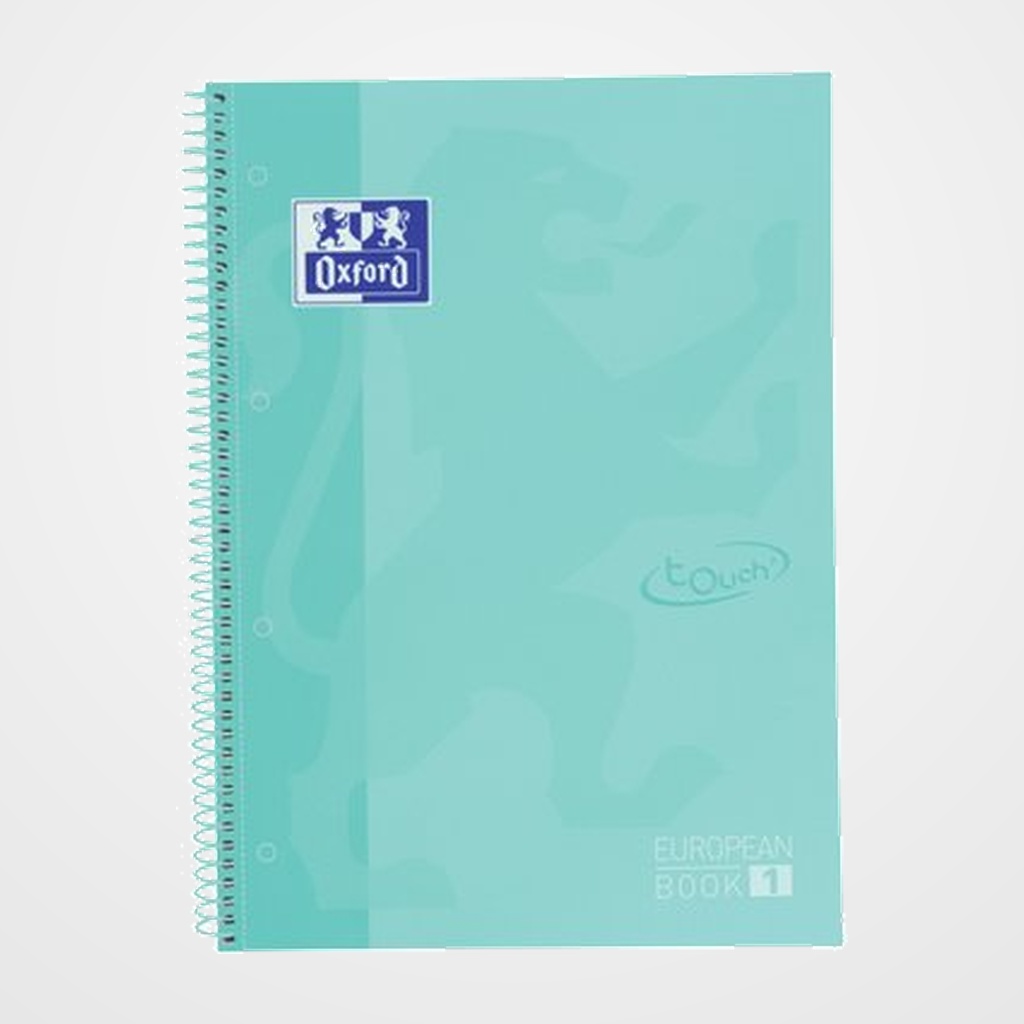 BLOC OXFORD SCHOOL EU.BOOK 1 TOUCH micro.tapa EXTRA A4+ 80h CUADRIC.5x5 90g ICE MINT PASTEL