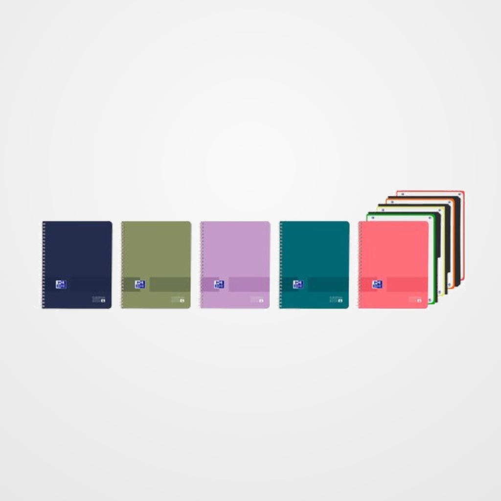 BLOC OXFORD SCHOOL EU.BOOK 4 SEPARADORES micro.tapa PP A4 120h CUADRIC.5x5 90g SURTIDO VIVOS (5 col.)