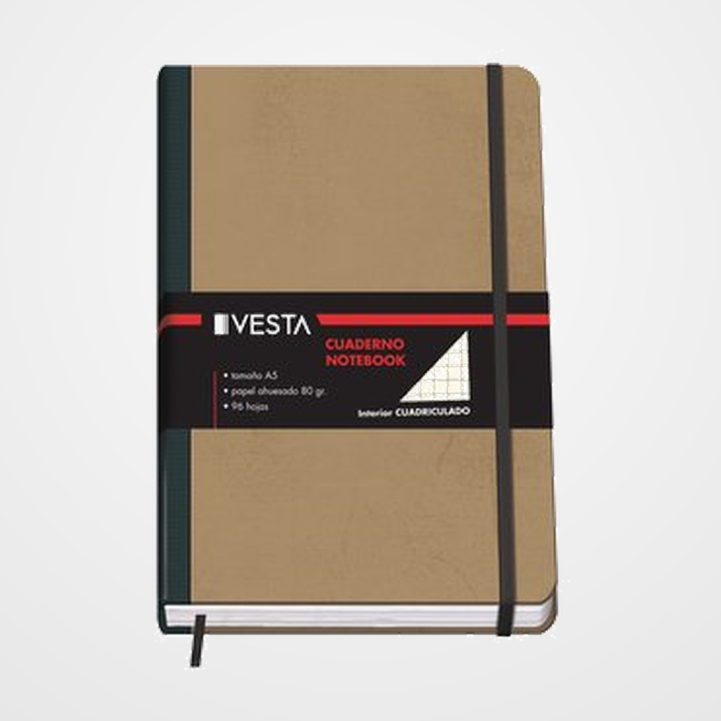[12601027] CUADERNO VESTA NATURE A5 96h 80gr. CUADRC.5x5 con GOMA