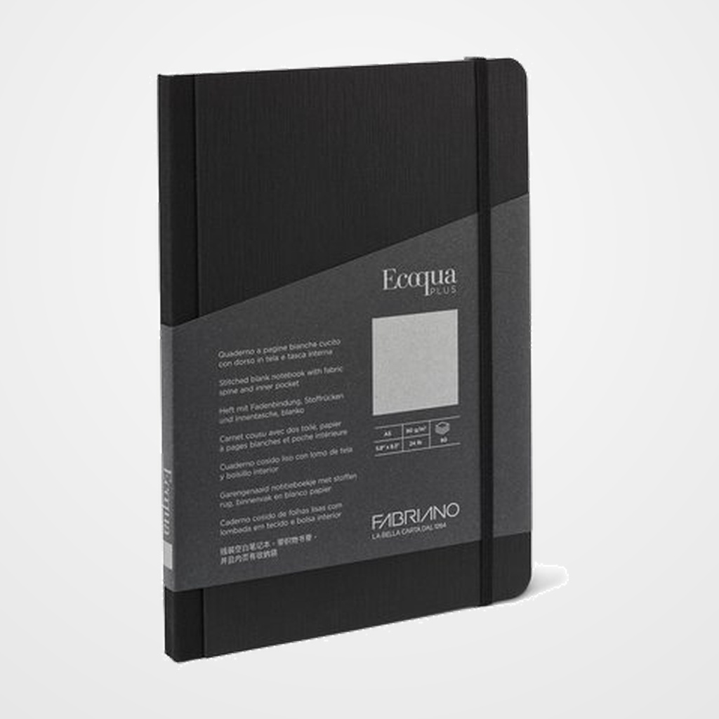 [12601505] CUADERNO FABRIANO ECOQUA PLUS TELA A5 80hj. 90gr. LISO NEGRO