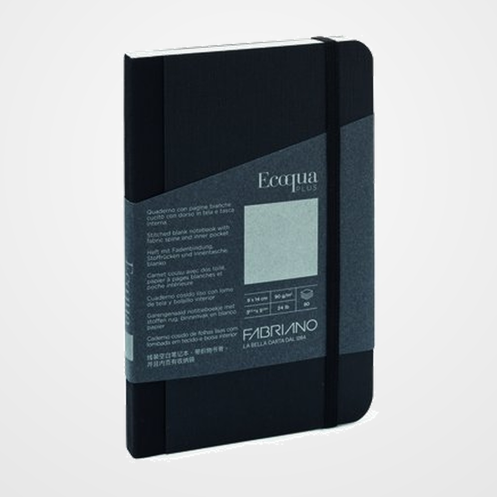 CUADERNO FABRIANO ECOQUA PLUS TELA 9x14 80hj. 90gr. LISO NEGRO