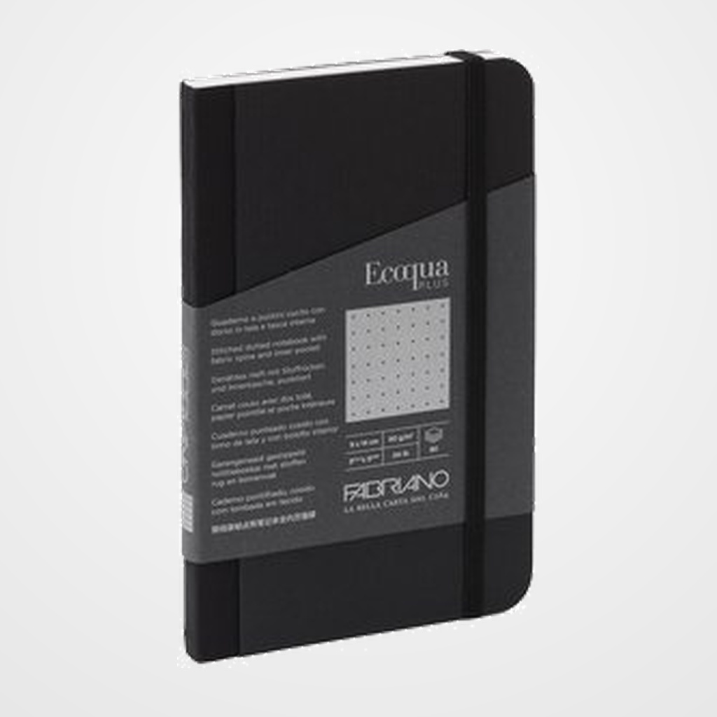 CUADERNO FABRIANO ECOQUA PLUS TELA 9x14 80hj. 90gr. PUNTOS DOTS NEGRO