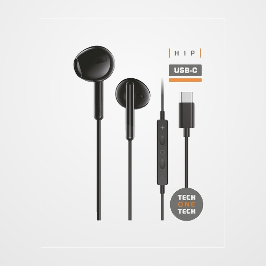AURICULARES TECH-ONE-TECH HOP DE BOTON CON CONECTOR USB-C MICROFONO INTEGRADO NEGRO