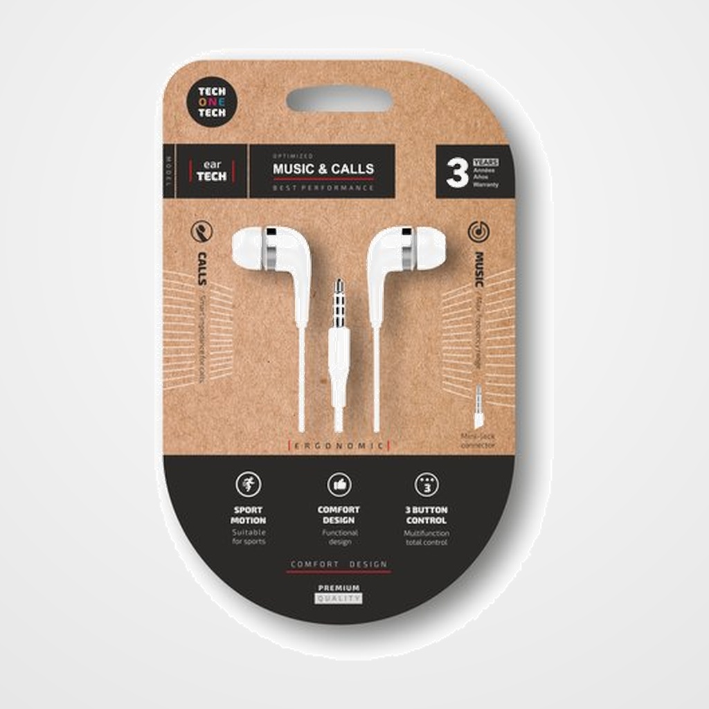 AURICULARES TECH-ONE-TECH SOFT EARTECH DE BOTON CON CONECTOR JACK MICROFONO INTEGRADO BLANCO