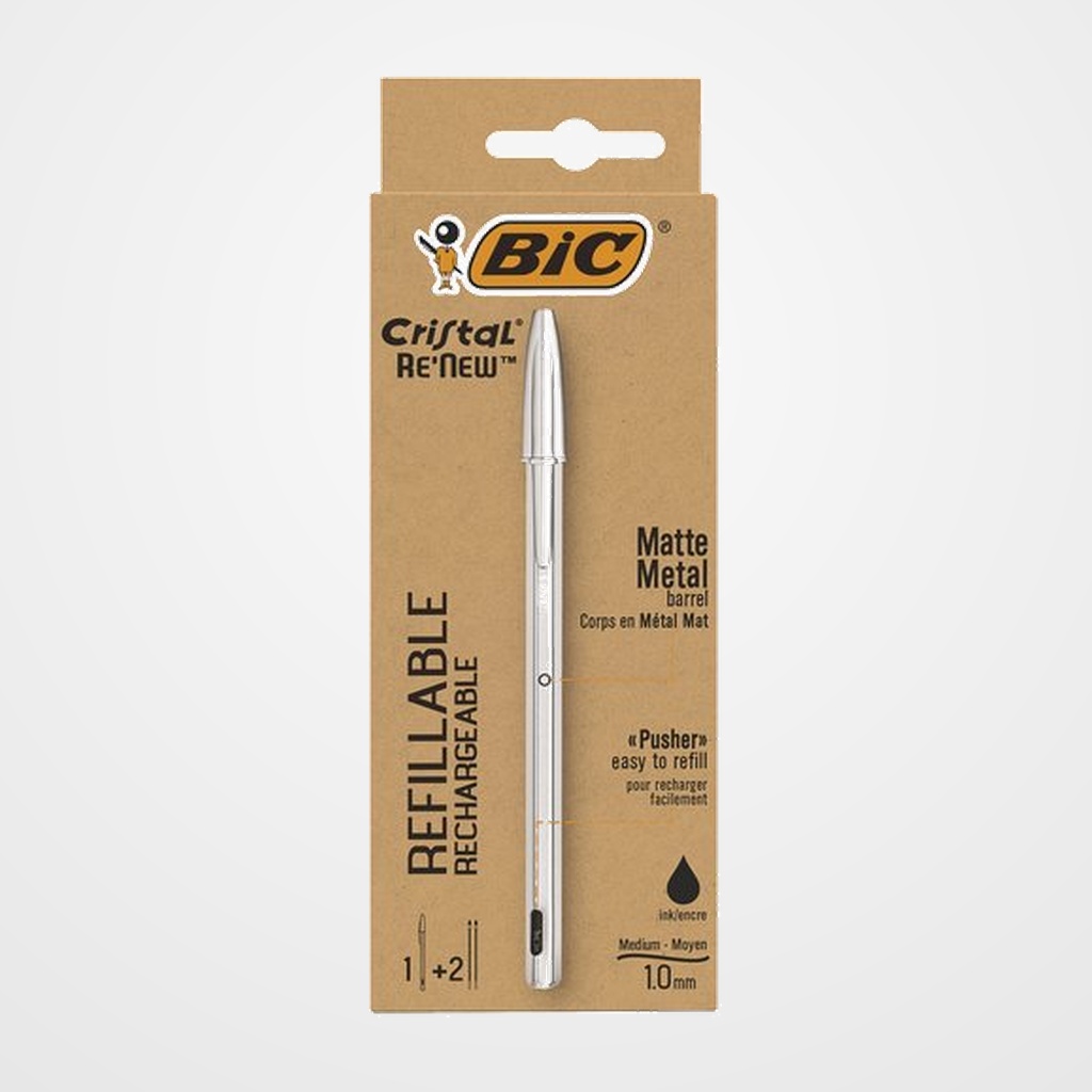 BOLIGRAFO BIC CRISTAL RE´NEW METAL NEGRO + 2 RECAMBIOS