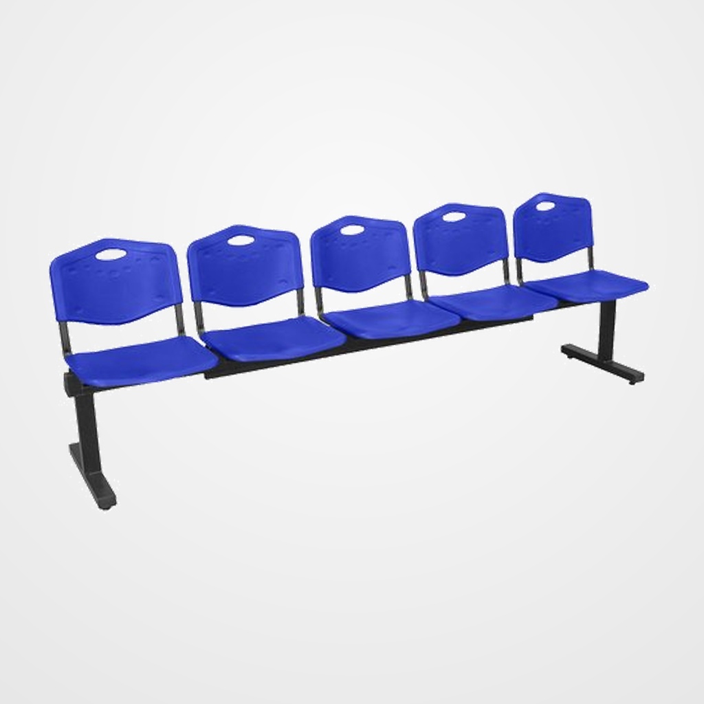 [24401883] BANCADA PIQUERAS Y CRESPO ALBATANA 5 PLAZAS DISEÑO ROBUSTO PATAS CON TOPES REGULADORES ASIENTO Y RESPALDO PVC AZUL