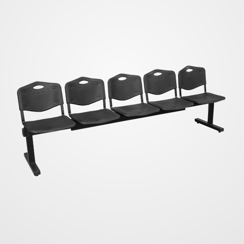 BANCADA PIQUERAS Y CRESPO ALBATANA 5 PLAZAS DISEÑO ROBUSTO PATAS CON TOPES REGULADORES ASIENTO Y RESPALDO PVC NEGRO