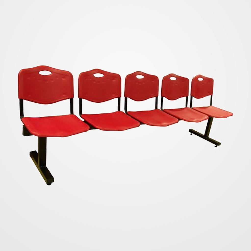 BANCADA PIQUERAS Y CRESPO ALBATANA 5 PLAZAS ESTRUCTURA NEGRA ASIENTO Y RESPALDO PVC ROJO