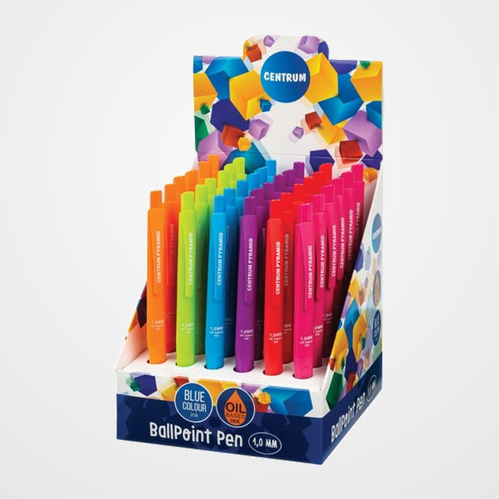 BOLIGRAFO CENTRUM RETRACTIL PYRAMID TINTA AZUL COLORES SURTIDOS EXPOSITOR DE 36