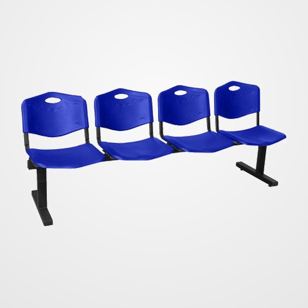 BANCADA PIQUERAS Y CRESPO BIENSERVIDA 4 PLAZAS DISEÑO ROBUSTO PATAS CON TOPES REGULADORES ASIENTO Y RESPALDO PVC AZUL