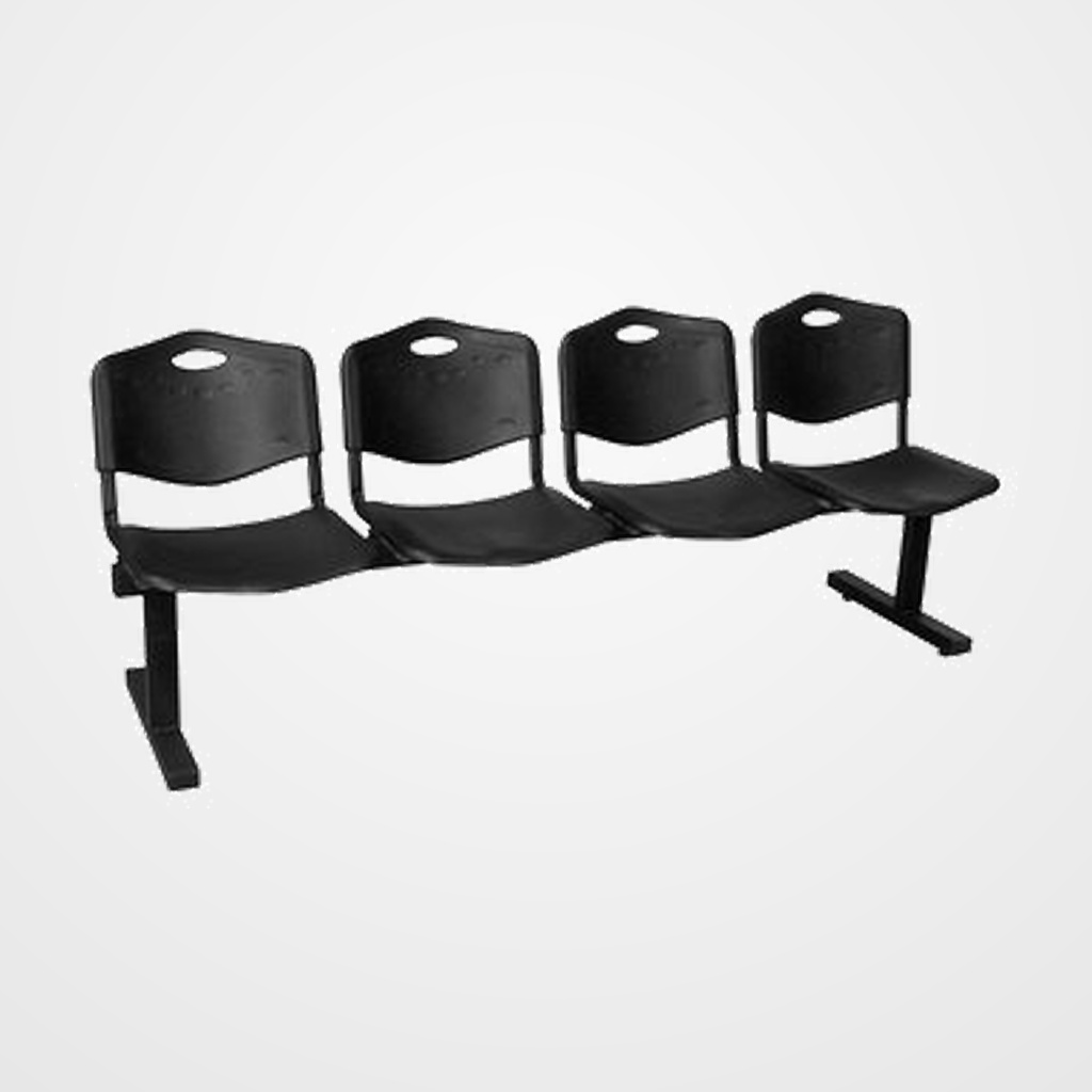 BANCADA PIQUERAS Y CRESPO BIENSERVIDA 4 PLAZAS DISEÑO ROBUSTO PATAS CON TOPES REGULADORES ASIENTO Y RESPALDO PVC NEGRO