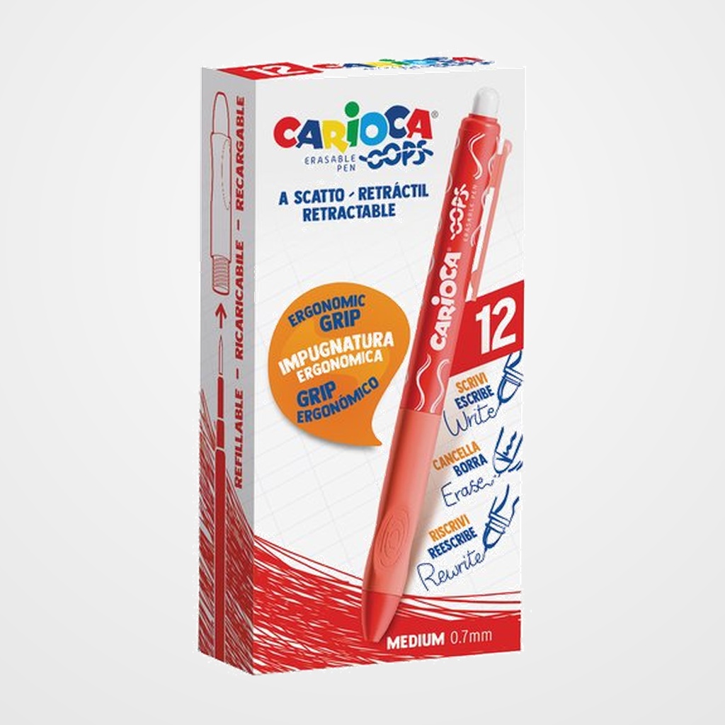 BOLIGRAFO BORRABLE CARIOCA OOPS RETRACTIL ROJO
