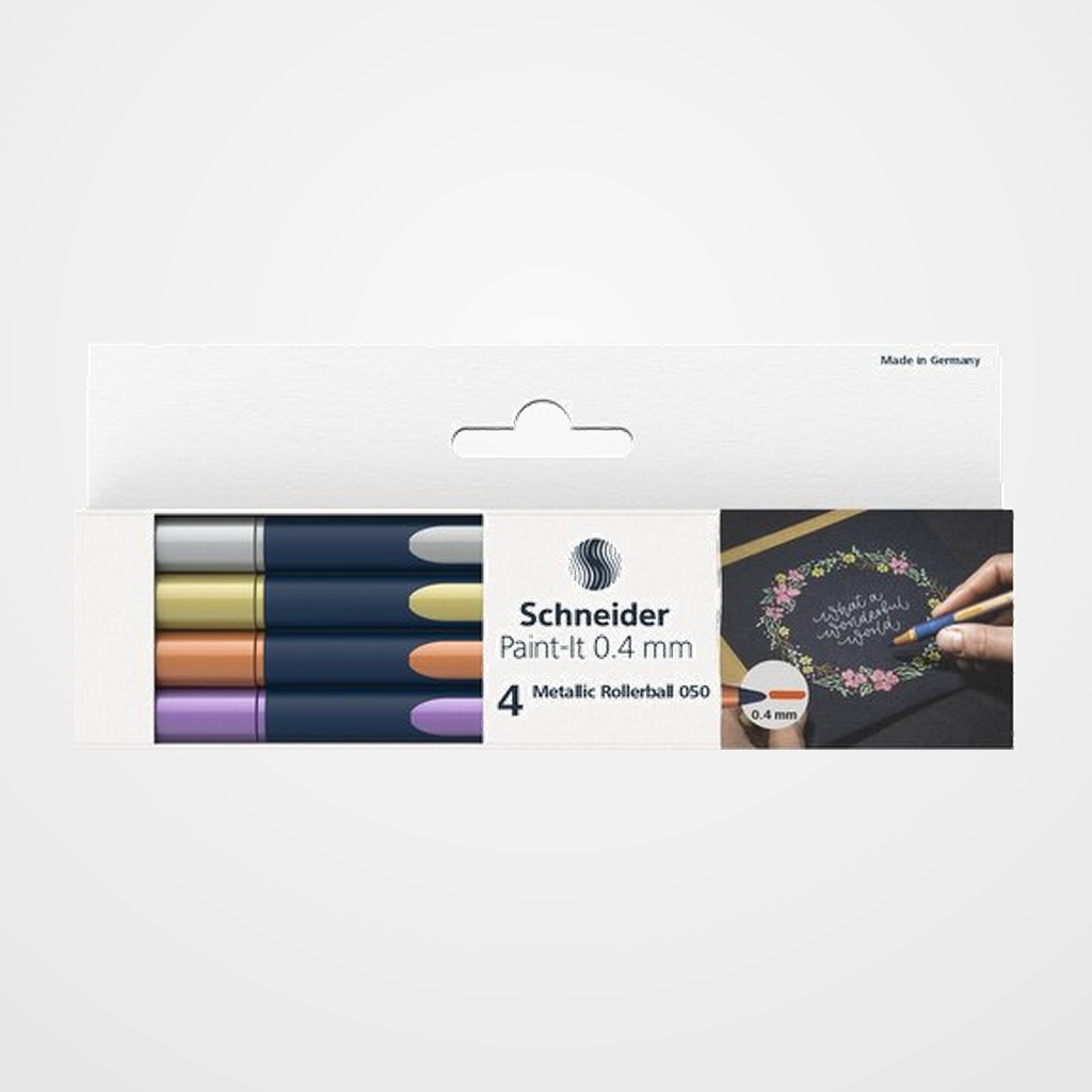ROLLER T.LIQ. SCHNEIDER PAINT-IT 050 METALLIC 0,4mm ESTUCHE DE 4 (silver metallic, gold metallic, copper metallic, frosted violet metallic)