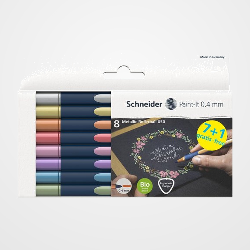 ROLLER T.LIQ. SCHNEIDER PAINT-IT 050 METALLIC 0,4mm ESTUCHE DE 8 (silver metallic, gold metallic, copper metallic, vintage red metallic, rose metallic, frosted violet metallic, polar blue metallic, vintage Green metallic)