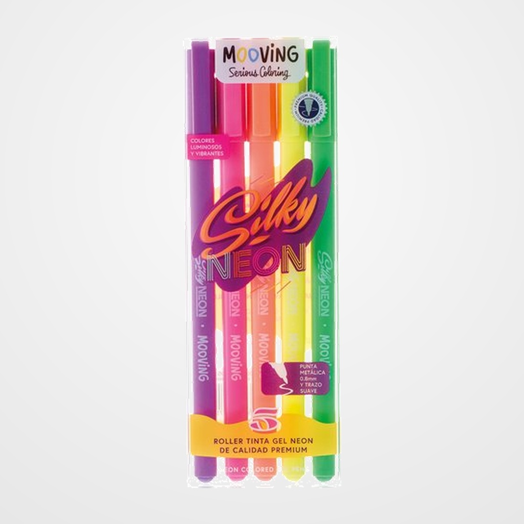 ROLLER GEL MOOVING 0,8mm COLORES NEON BOLSA de 5