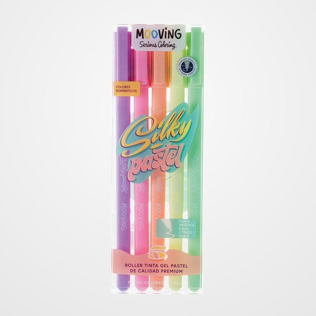 ROLLER GEL MOOVING 0,8mm COLORES PASTEL BOLSA de 5