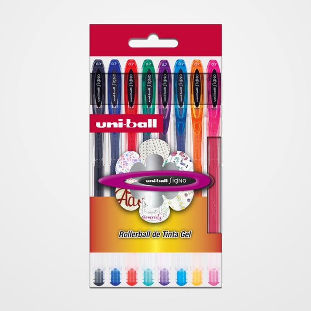 ROLLER GEL UNI-BALL SIGNO 0,7 (UM-120BASICO8P)  ESTUCHE DE 8 SURTIDOS