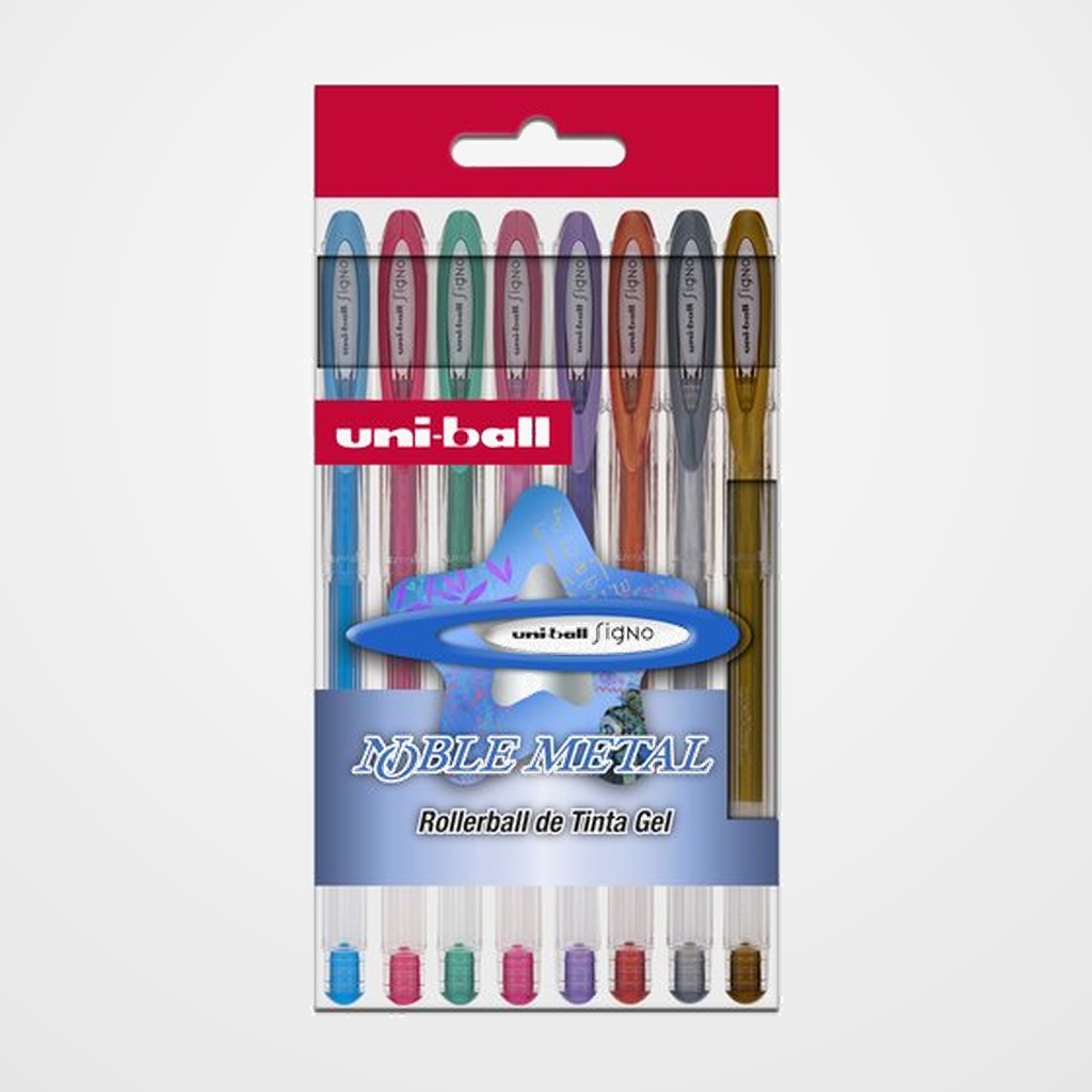 ROLLER GEL UNI-BALL SIGNO NOBLE METAL 0,8 (UM-120NM8P) ESTUCHE DE 8 SURTIDOS