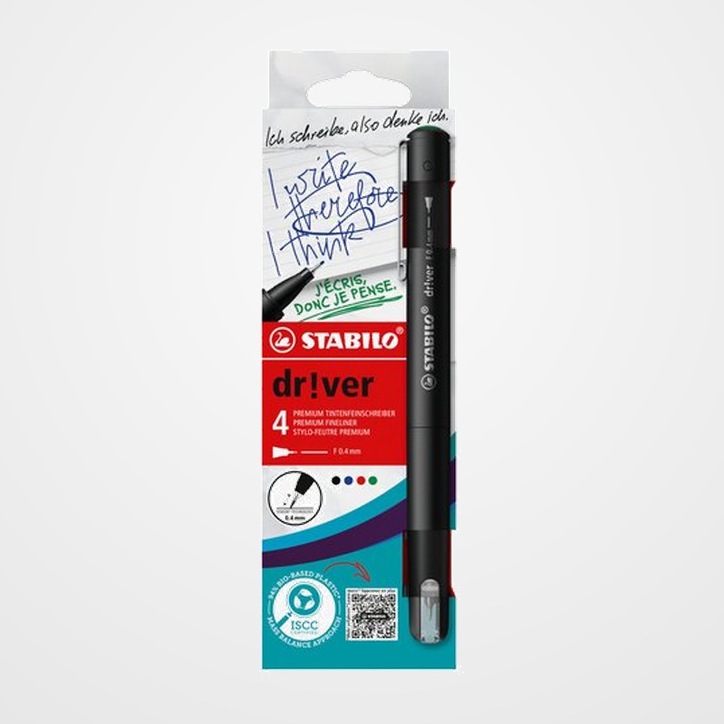 ROTULADOR FIBRA STABILO D!VER PUNTA F ESTUCHE de 4