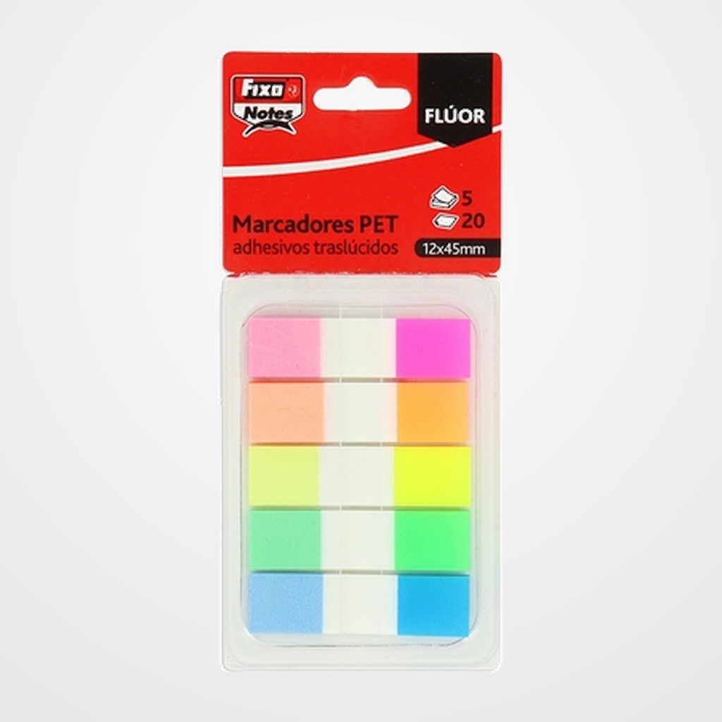 BANDERITAS ADHESIVAS FIXO NOTES POPUP TRASLUCIDAS 12x45 COLORES FLUOR PACK de 5