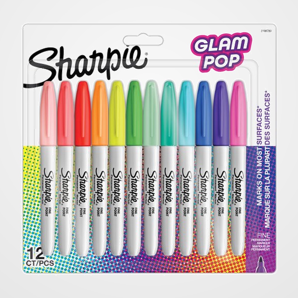 ROTULADOR PERMANENTE SHARPIE FINE GLAM POP BLISTER de 12