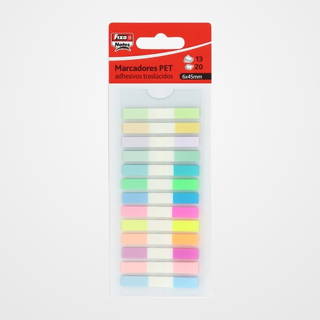 BANDERITAS ADHESIVAS FIXO NOTES POPUP TRASLUCIDAS 6x45mm SURTIDOS PACK de 13