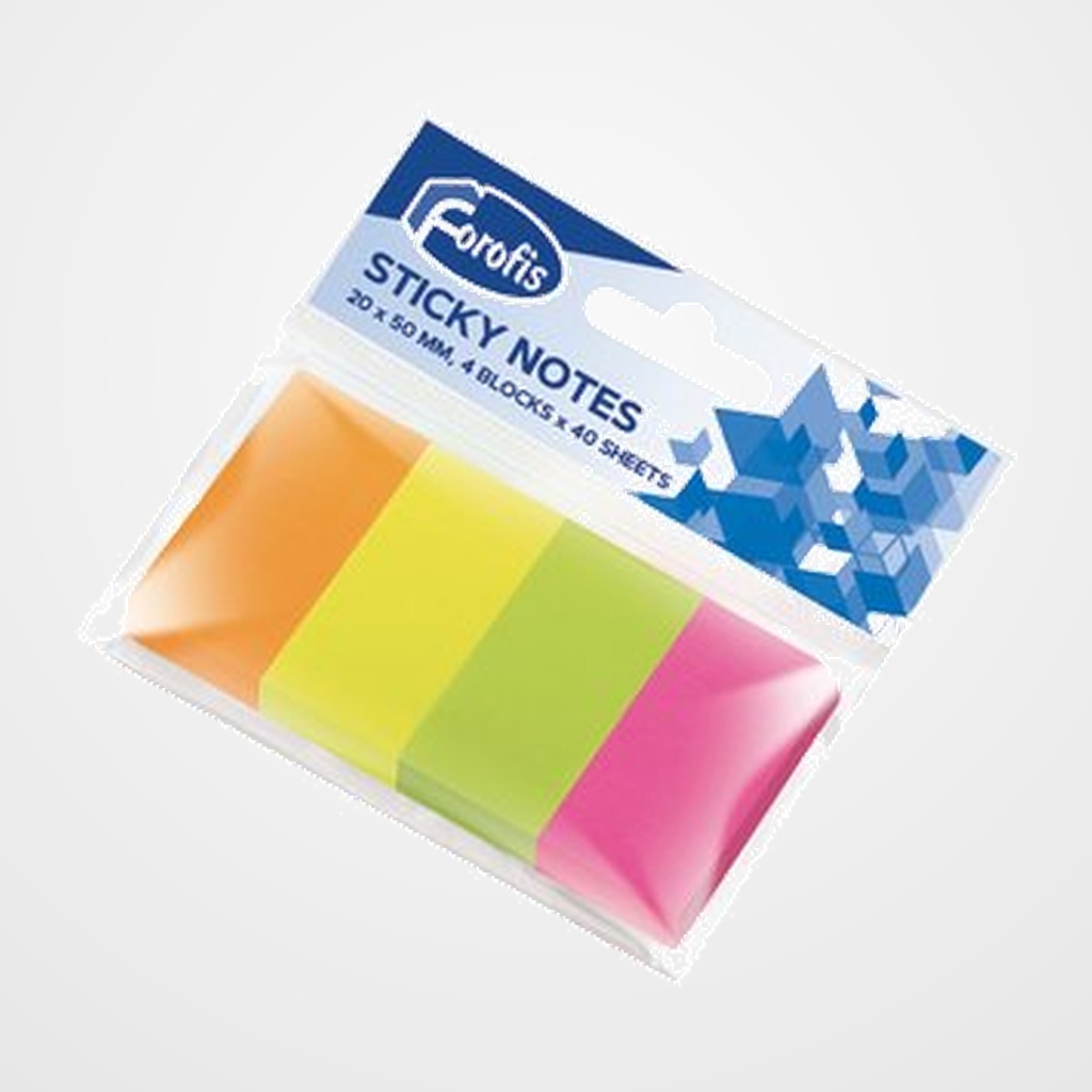 BANDERITAS ADHESIVAS FOROFIS 20x50 COLORES NEON PACK de 4 (4x40h)