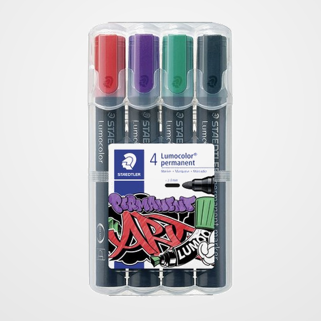 ROTULADOR PERMANENTE STAEDTLER 352 LUMOCOLOR ART CONICO (2 mm)  SURTIDO ESTUCHE de 4