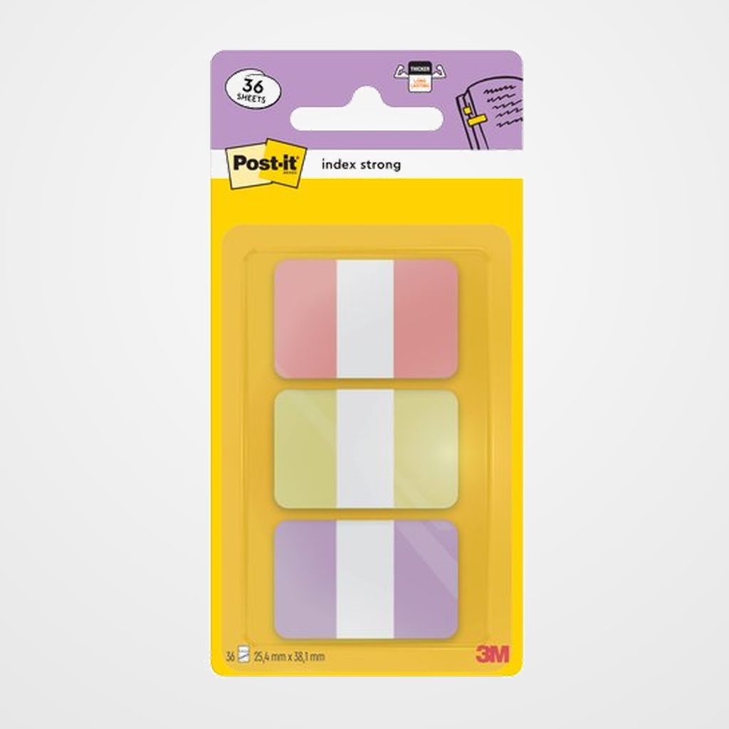 BANDERITAS ADHESIVAS POST-IT 686 RIGIDO (ROSA PASTEL-AMARILLO-PURPURA)