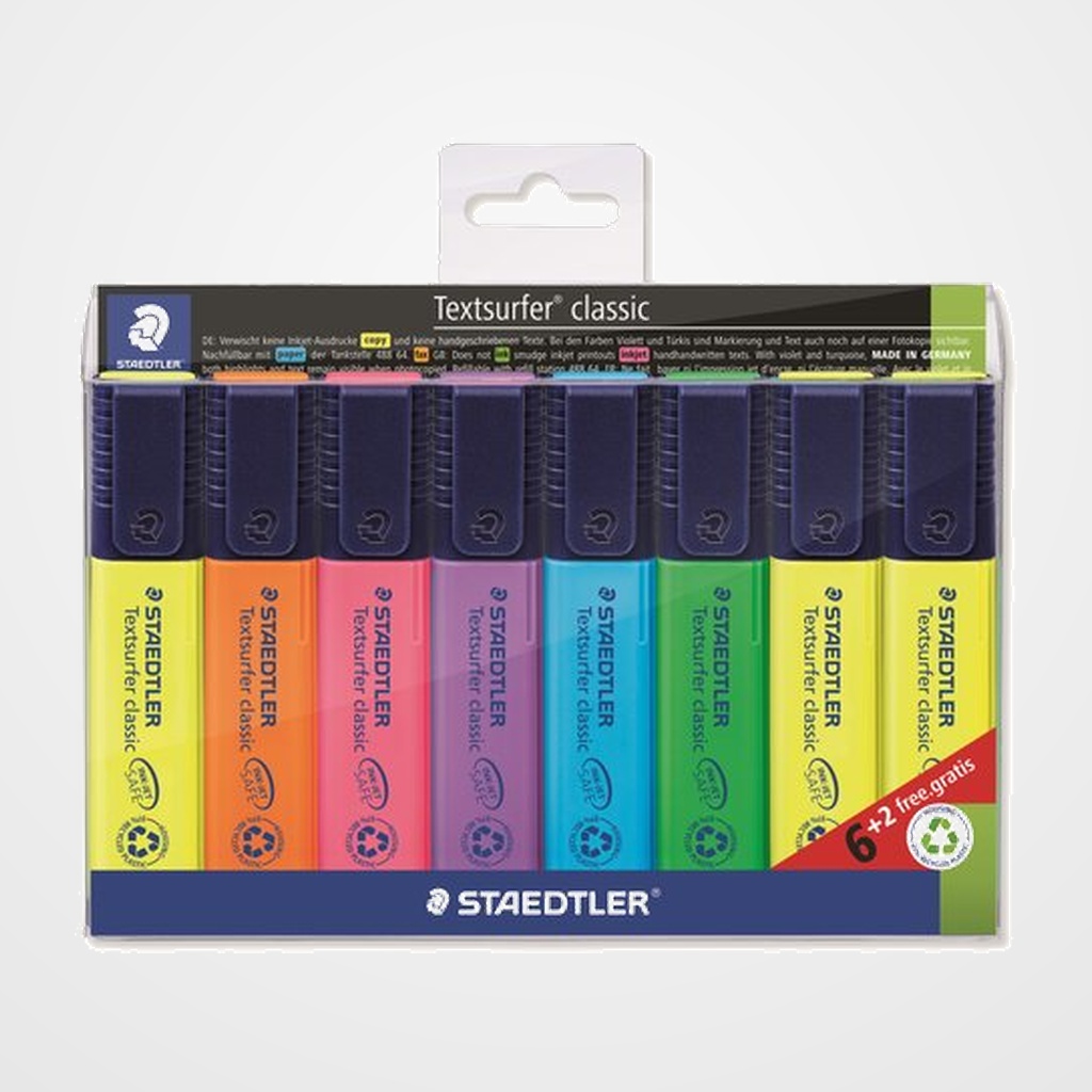 MARCADOR FLUOR STAEDTLER 364 TEXTSURFER CLASSIC ESTUCHE de 6+2