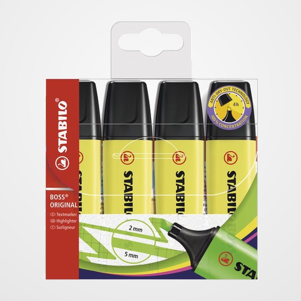 MARCADOR FLUOR STABILO BOSS 70 AMARILLO ESTUCHE de 4