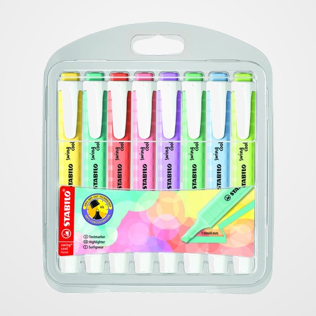 MARCADOR FLUOR STABILO SWING COOL PASTEL (111,113,116,129,133,140,144,155) BOLSILLO SET de 8
