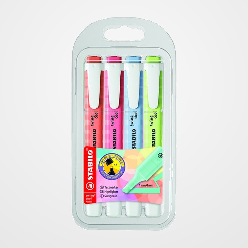 MARCADOR FLUOR STABILO SWING COOL PASTEL (111,133,140,150) BOLSILLO SET de 4