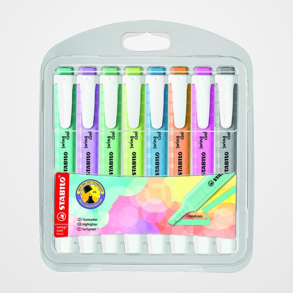 MARCADOR FLUOR STABILO SWING COOL PASTEL (113,155,116, 133, 112, 125, 158, 194) BOLSILLO SET de 8