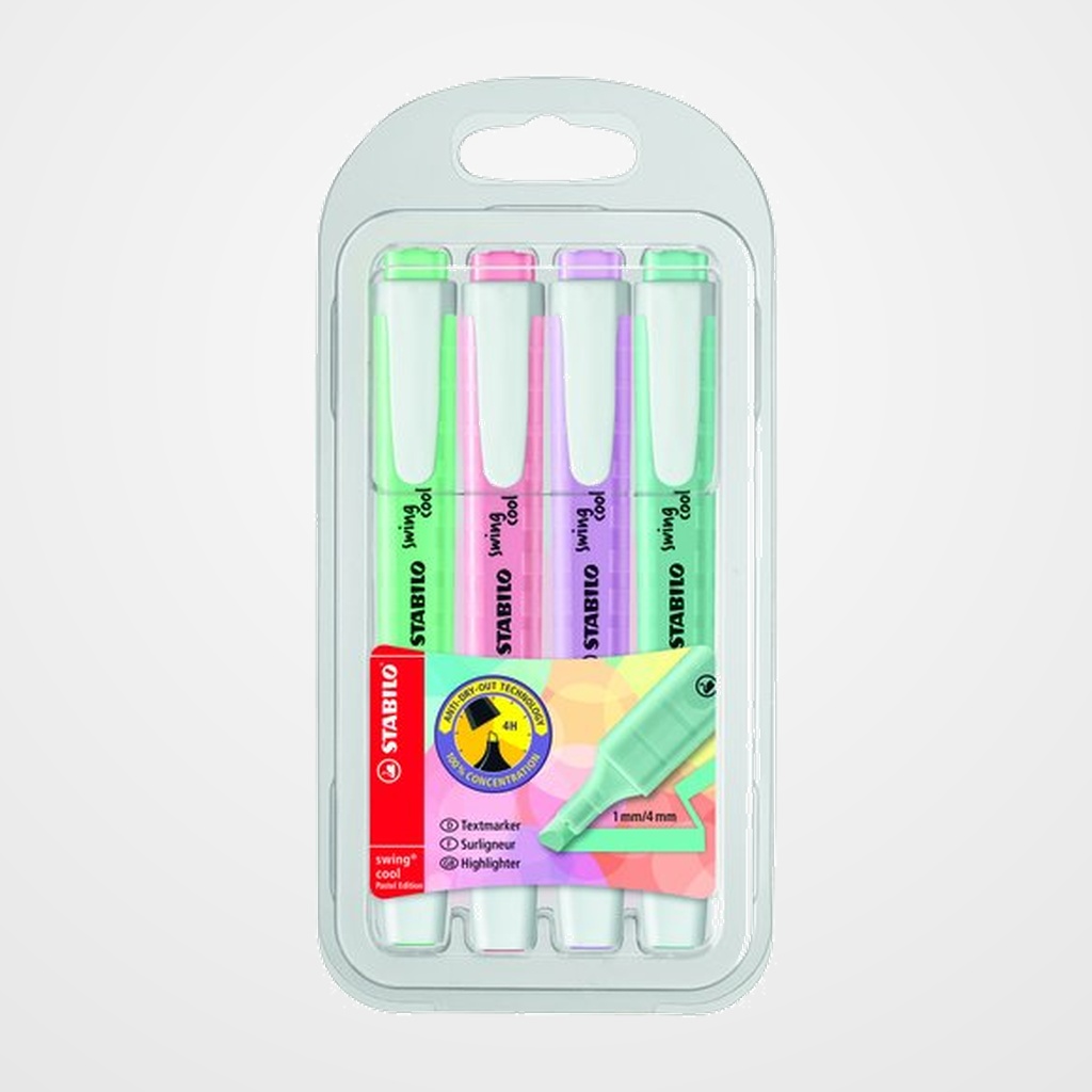 MARCADOR FLUOR STABILO SWING COOL PASTEL 275 ESTUCHE DE 4