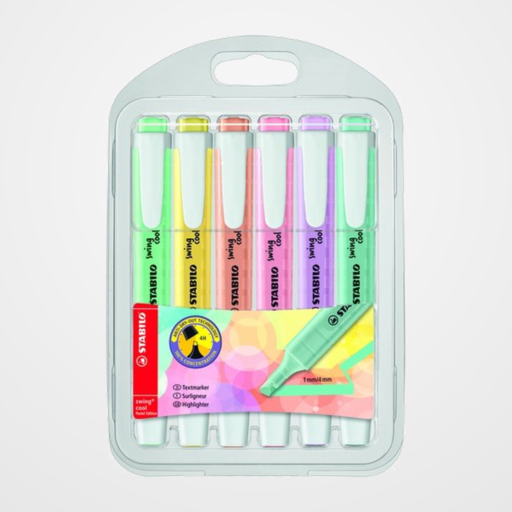 MARCADOR FLUOR STABILO SWING COOL PASTEL 275 ESTUCHE DE 6