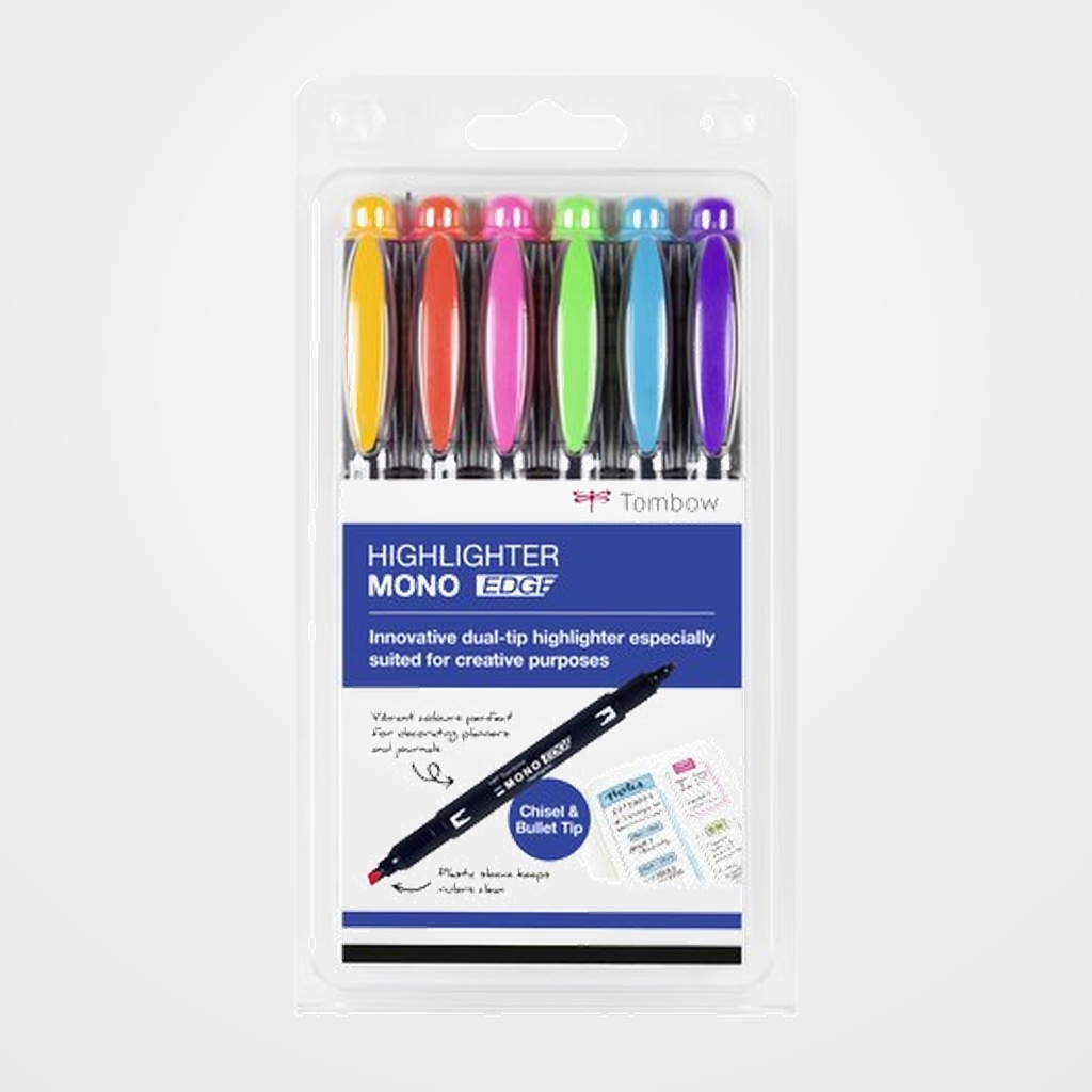 MARCADOR FLUOR TOMBOW MONO EDGE DOBLE PUNTA SURTIDO ESTUCHE de 6