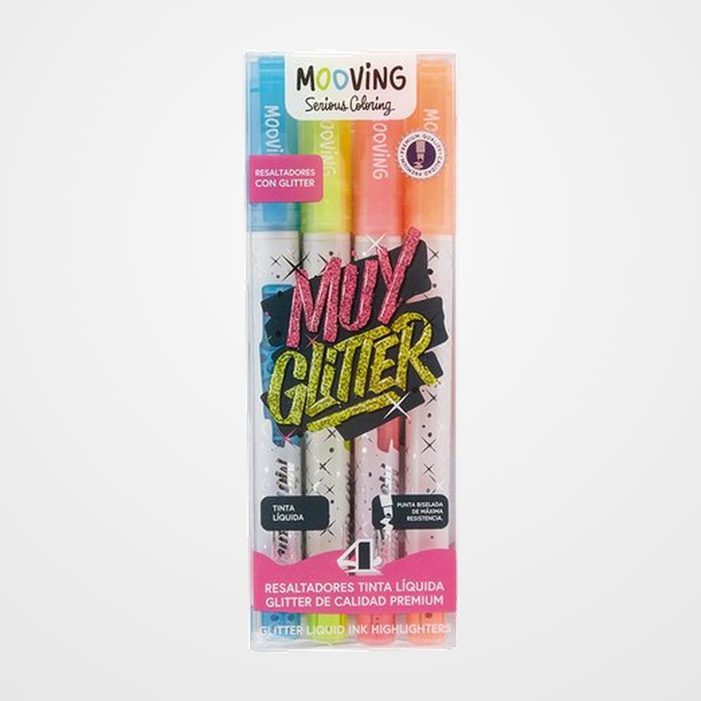 MARCADOR FLUOR MOOVING GLITTER ESTUCHE de 4