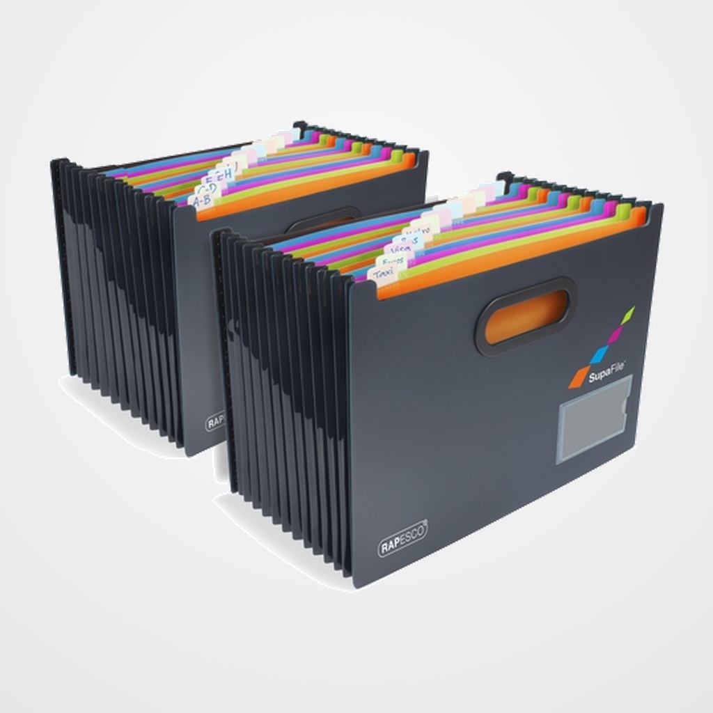 [10405398] BASTIDOR CARPETAS COLGANTES RAPESCO SUPAFILE A4 13 POCKET MULTICOLRES (1300 hojas) NEGRO PACK de 2